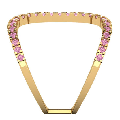 0.5 cttw Zirconia Simulated Pink Diamond Statement Engagement Ring - Solid Yellow Gold (VVS1, Round Cut,1.3mm)