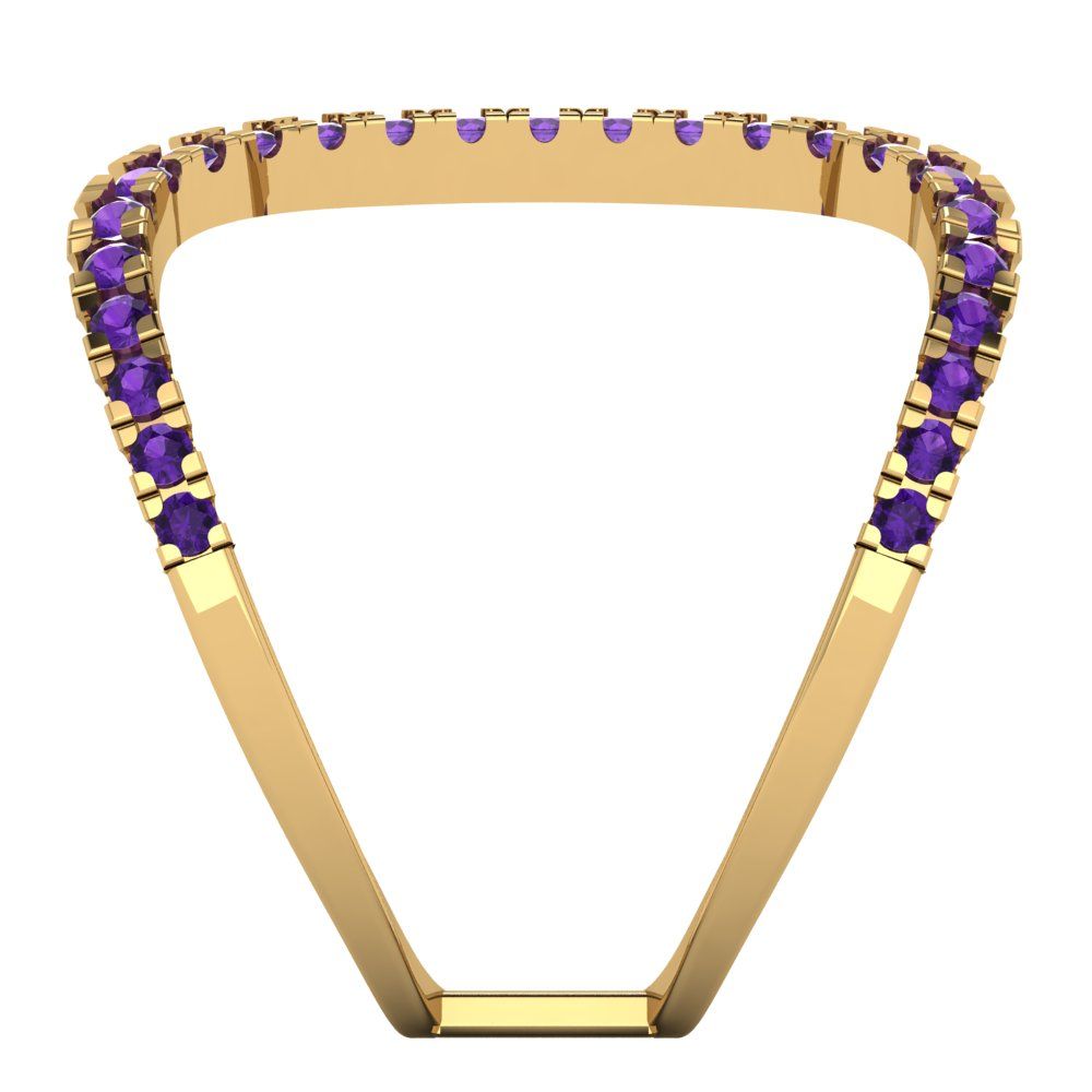 0.5 cttw Natural Amethyst Statement Engagement Ring - Solid Yellow Gold (VVS1, Round Cut,1.3mm)