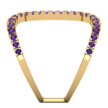 0.5 cttw Natural Amethyst Statement Engagement Ring - Solid Yellow Gold (VVS1, Round Cut,1.3mm)