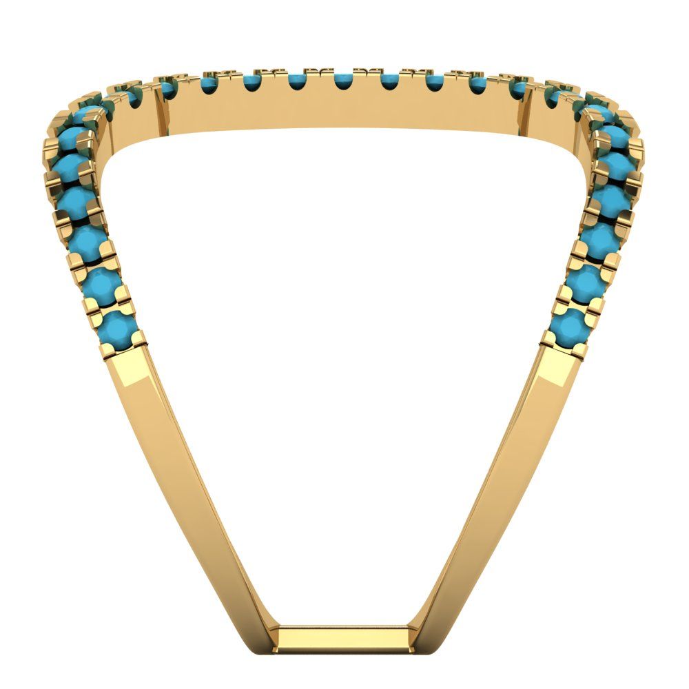 0.5 cttw Simulated Turquoise Statement Engagement Ring - Solid Yellow Gold (VVS1, Round Cut,1.3mm)