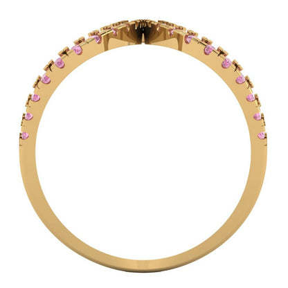 0.5 cttw Zirconia Simulated Pink Diamond Statement Engagement Ring - Solid Yellow Gold (VVS1, Round Cut,1.3mm)