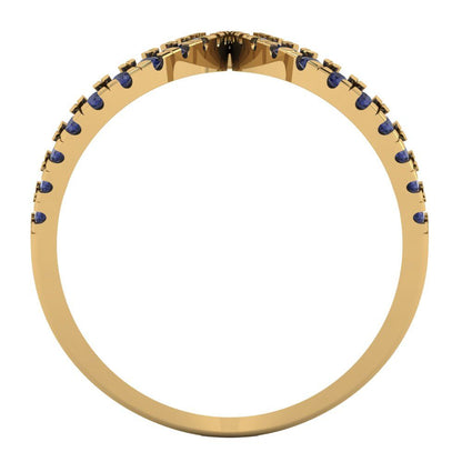 0.5 cttw Simulated Blue Sapphire Statement Engagement Ring - Solid Yellow Gold (VVS1, Round Cut,1.3mm)