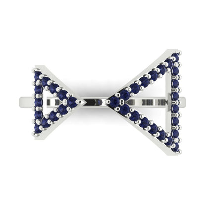 0.2475 cttw Simulated Blue Sapphire Statement Engagement Ring - Solid Gold (Round Cut,1.2mm)