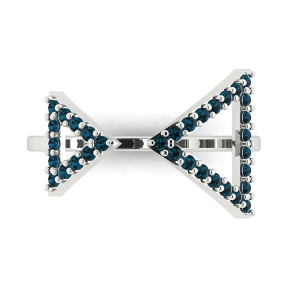 0.2475 cttw Natural London Blue Topaz Statement Engagement Ring - Solid Gold (Round Cut,1.2mm)