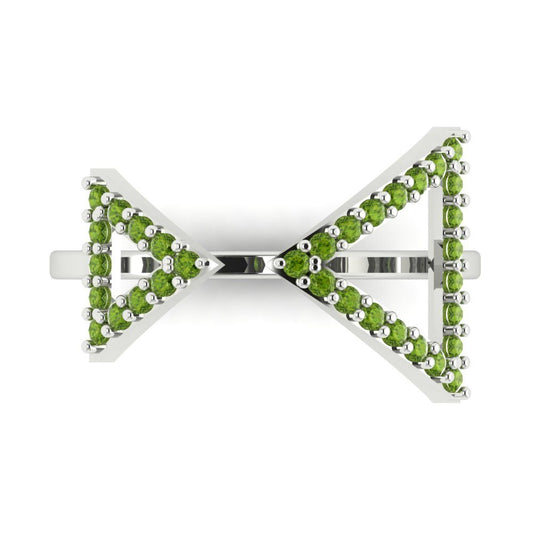 0.2475 cttw Natural Peridot Statement Engagement Ring - Solid White Gold (VVS1, Round Cut,1.2mm)