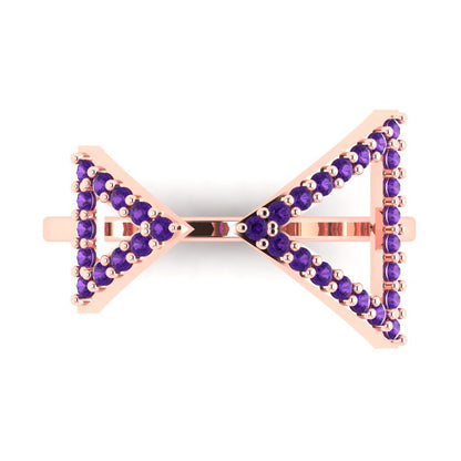 0.2475 cttw Natural Amethyst Statement Engagement Ring - Solid Gold (Round Cut,1.2mm)