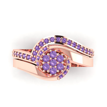 0.4 cttw Round Cut Simulated Alexandrite Bridal Set - Solid Rose Gold Engagement Ring & Wedding Band