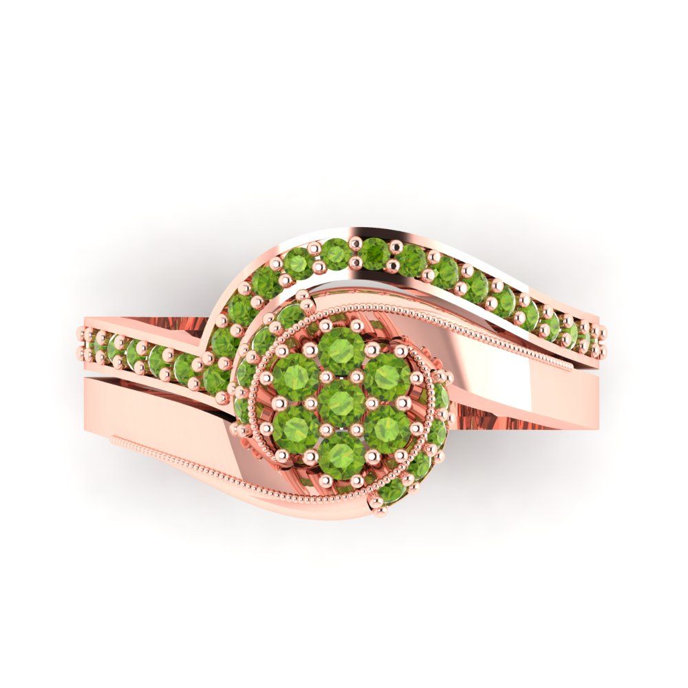 0.4 cttw Round Cut Natural Peridot Bridal Set - Solid Rose Gold Engagement Ring & Wedding Band