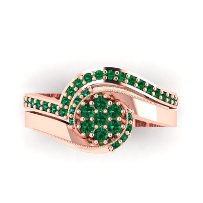0.4 cttw Round Cut Simulated Emerald Bridal Set - Solid Rose Gold Engagement Ring & Wedding Band