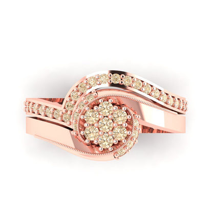 0.4 cttw Round Cut Natural Morganite Bridal Set - Solid Rose Gold Engagement Ring & Wedding Band