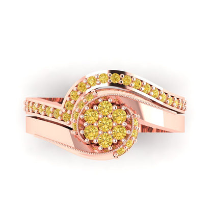 0.4 cttw Round Cut Simulated Yellow Diamond Bridal Set - Solid Rose Gold Engagement Ring & Wedding Band