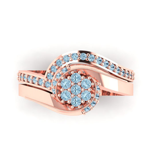 0.4 cttw Round Cut Simulated Blue Diamond Bridal Set - Solid Rose Gold Engagement Ring & Wedding Band