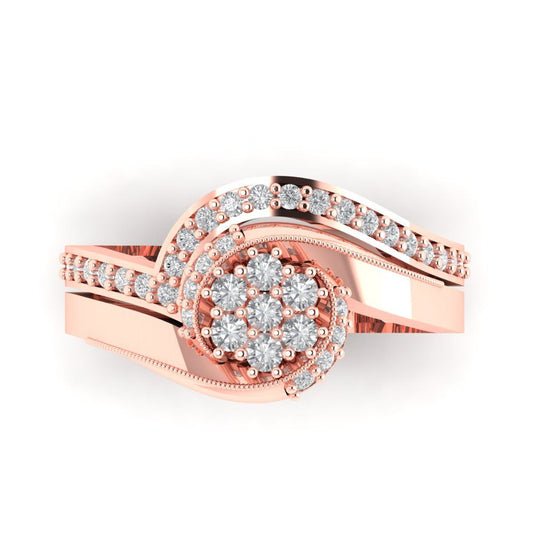 0.4 cttw Round Cut White Sapphire Bridal Set - Solid Rose Gold Engagement Ring & Wedding Band