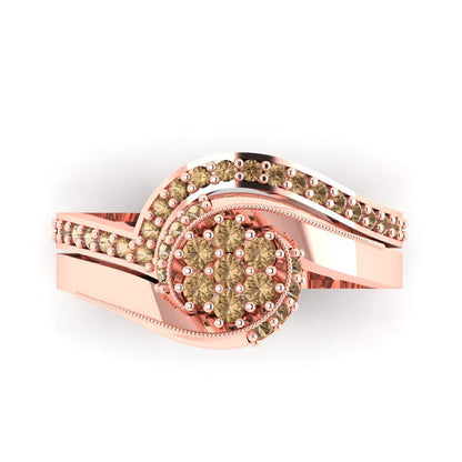 0.4 cttw Round Cut Simulated Champagne Diamond Bridal Set - Solid Rose Gold Engagement Ring & Wedding Band