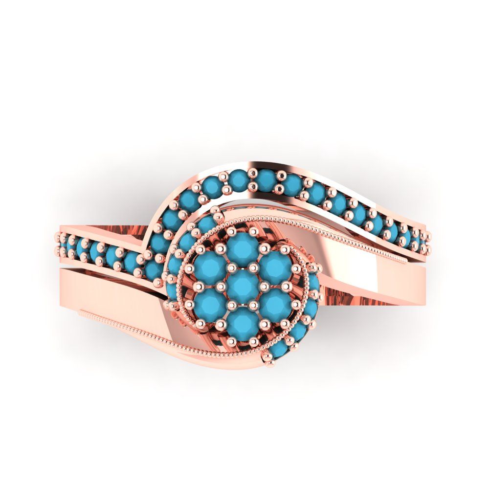 0.4 cttw Round Cut Simulated Turquoise Bridal Set - Solid Rose Gold Engagement Ring & Wedding Band