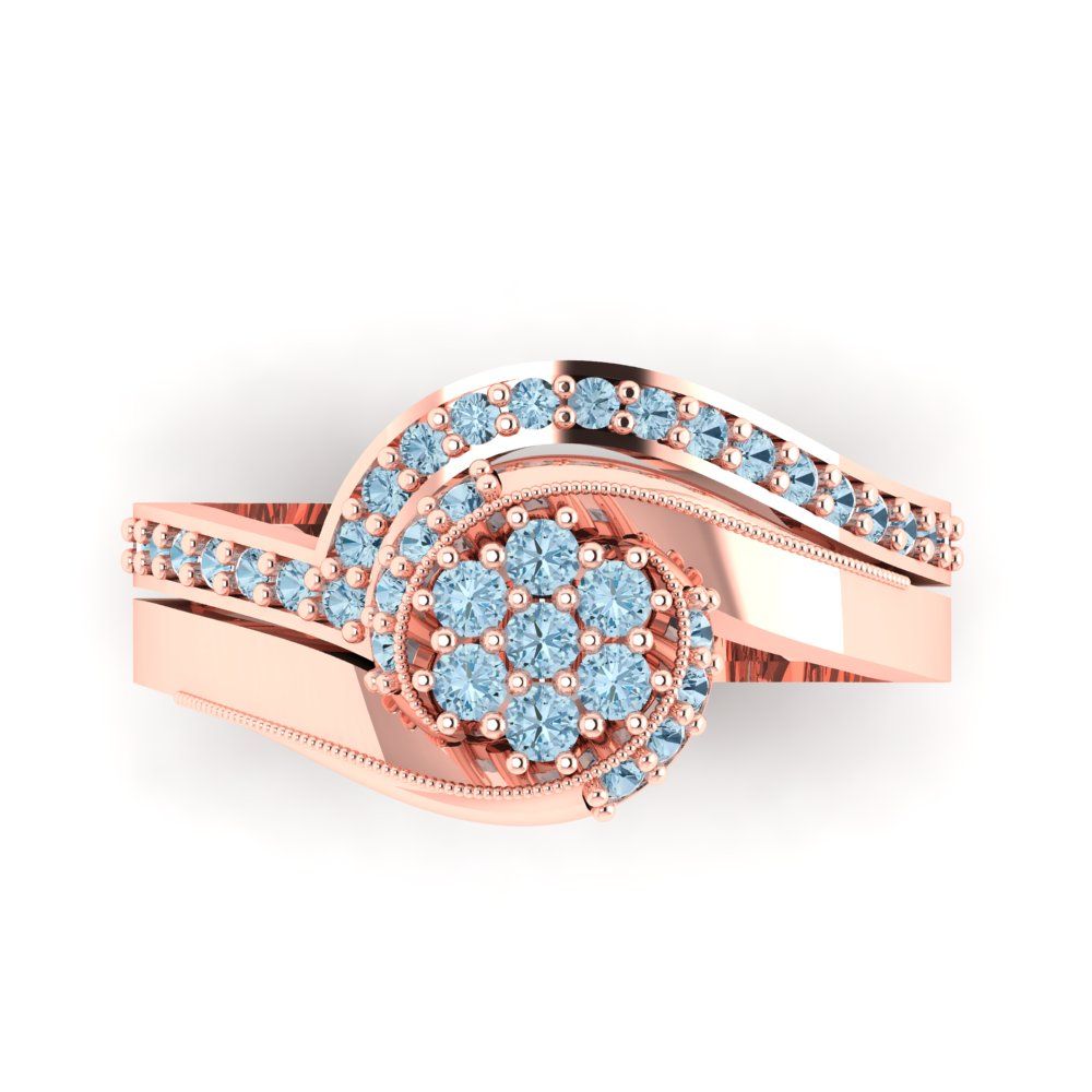 0.4 cttw Round Cut Natural Swiss Blue Topaz Bridal Set - Solid Rose Gold Engagement Ring & Wedding Band