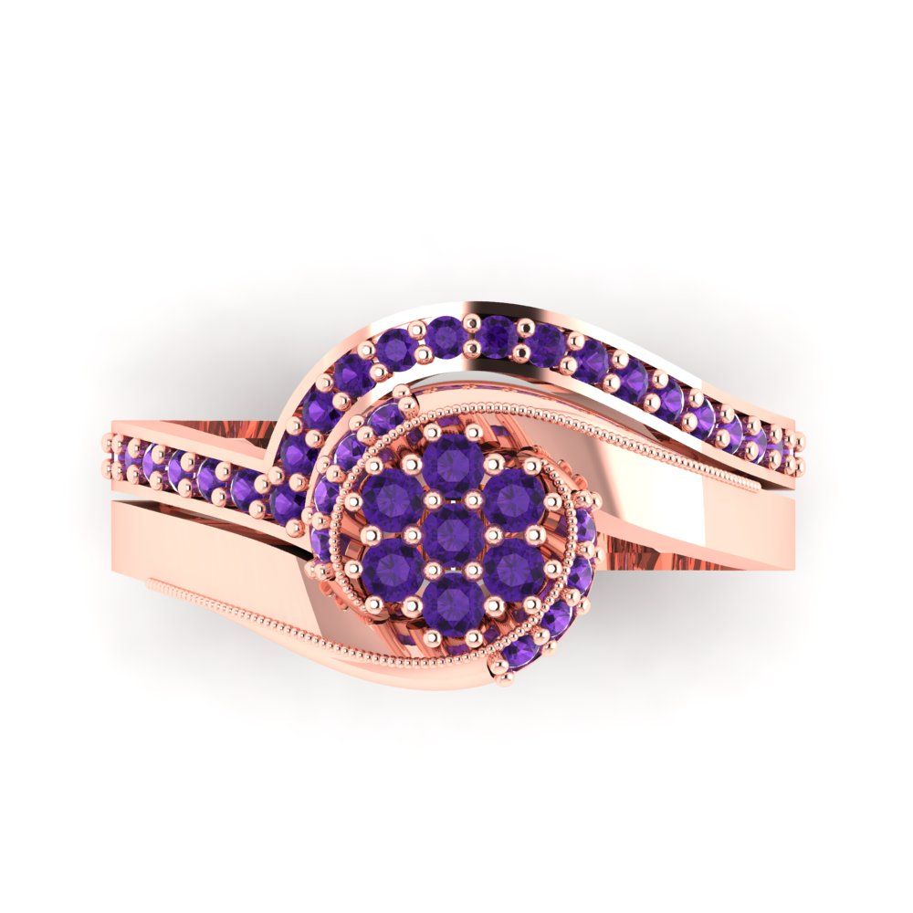 0.4 cttw Round Cut Natural Amethyst Bridal Set - Solid Rose Gold Engagement Ring & Wedding Band