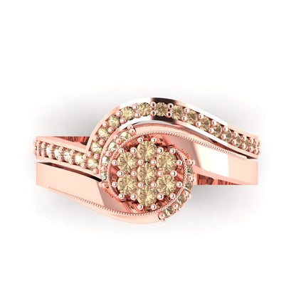 0.4 cttw Round Cut Yellow Moissanite Bridal Set - Solid Rose Gold Engagement Ring & Wedding Band