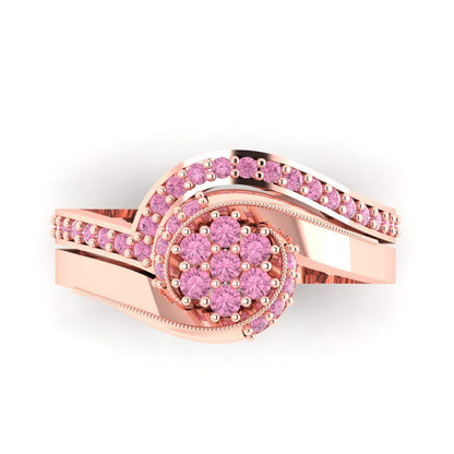 0.4 cttw Round Cut Simulated Pink Diamond Bridal Set - Solid Rose Gold Engagement Ring & Wedding Band