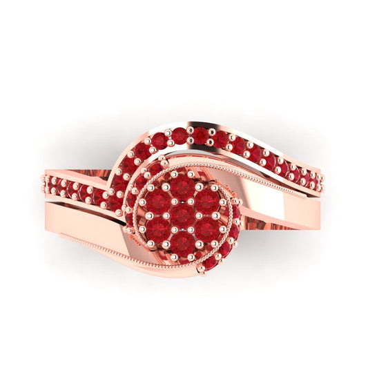 0.4 cttw Round Cut Simulated Ruby Bridal Set - Solid Rose Gold Engagement Ring & Wedding Band