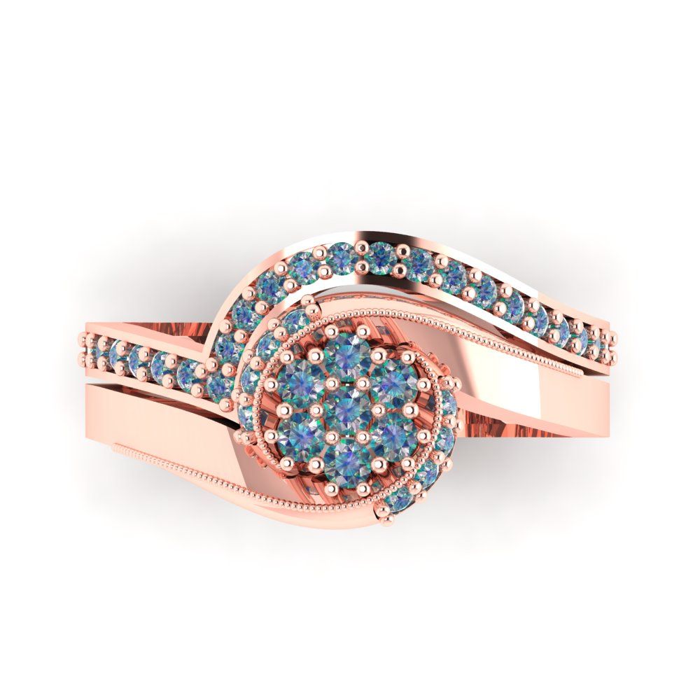 0.4 cttw Round Cut Blue Moissanite Bridal Set - Solid Rose Gold Engagement Ring & Wedding Band