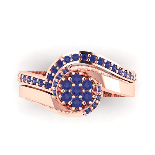 0.4 cttw Round Cut Simulated Tanzanite Bridal Set - Solid Rose Gold Engagement Ring & Wedding Band