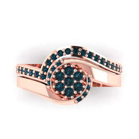 0.4 cttw Round Cut Natural London Blue Topaz Bridal Set - Solid Rose Gold Engagement Ring & Wedding Band
