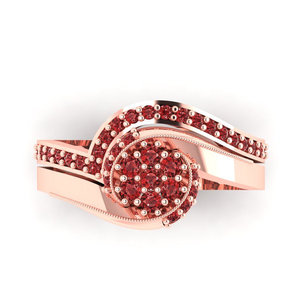 0.4 cttw Round Cut Natural Garnet Bridal Set - Solid Rose Gold Engagement Ring & Wedding Band