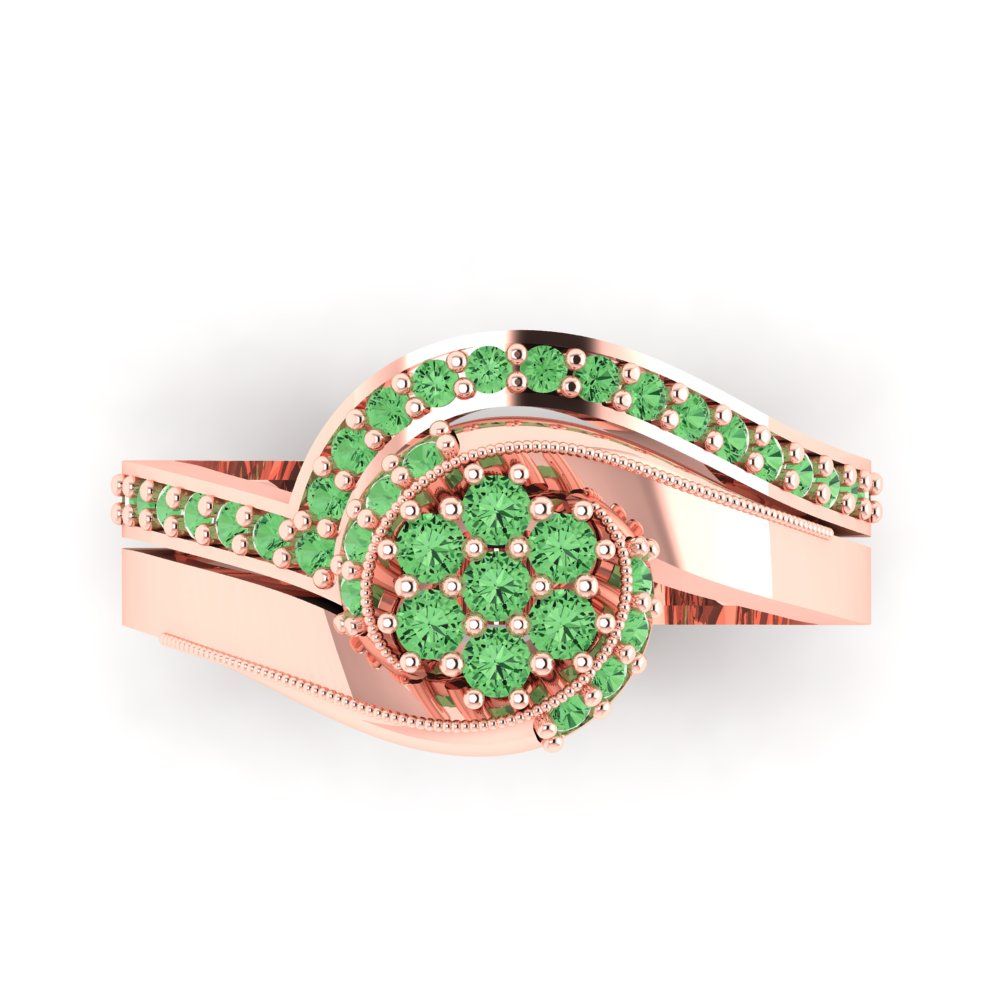 0.4 cttw Round Cut Simulated Green Diamond Bridal Set - Solid Rose Gold Engagement Ring & Wedding Band