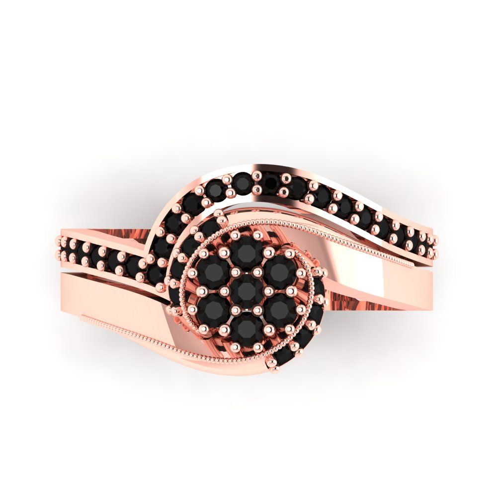 0.4 cttw Round Cut Natural Onyx Bridal Set - Solid Rose Gold Engagement Ring & Wedding Band