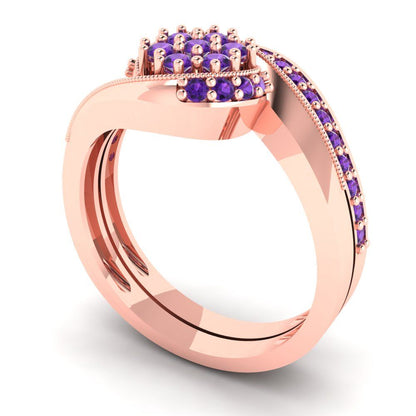 0.4 cttw Round Cut Natural Amethyst Bridal Set - Solid Rose Gold Engagement Ring & Wedding Band