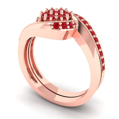 0.4 cttw Round Cut Simulated Ruby Bridal Set - Solid Rose Gold Engagement Ring & Wedding Band