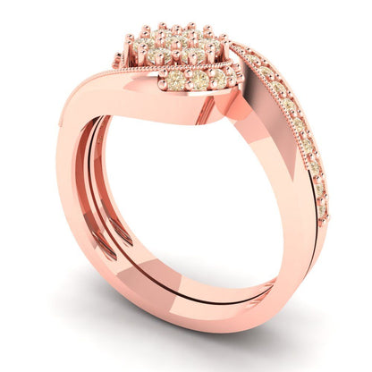 0.4 cttw Round Cut Natural Morganite Bridal Set - Solid Rose Gold Engagement Ring & Wedding Band