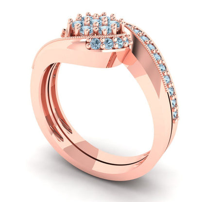 0.4 cttw Round Cut Natural Aquamarine Bridal Set - Solid Rose Gold Engagement Ring & Wedding Band