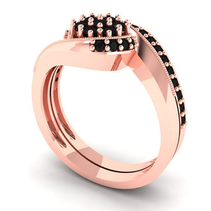 0.4 cttw Round Cut Natural Onyx Bridal Set - Solid Rose Gold Engagement Ring & Wedding Band