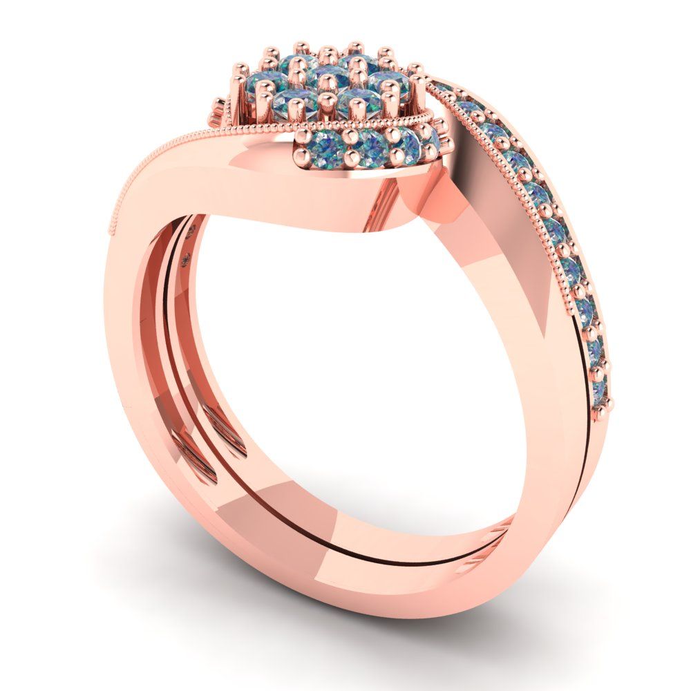 0.4 cttw Round Cut Blue Moissanite Bridal Set - Solid Rose Gold Engagement Ring & Wedding Band
