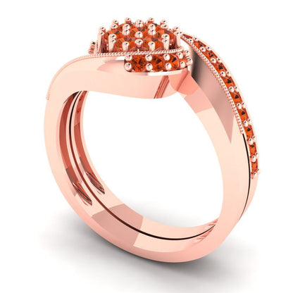 0.4 cttw Round Cut Simulated Red Diamond Bridal Set - Solid Rose Gold Engagement Ring & Wedding Band