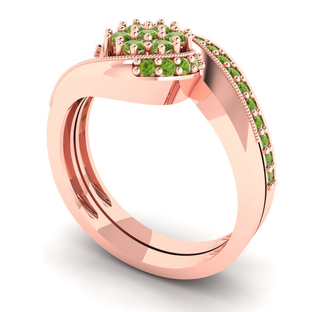0.4 cttw Round Cut Natural Peridot Bridal Set - Solid Rose Gold Engagement Ring & Wedding Band
