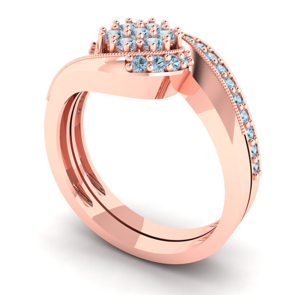 0.4 cttw Round Cut Natural Sky Blue Topaz Bridal Set - Solid Rose Gold Engagement Ring & Wedding Band