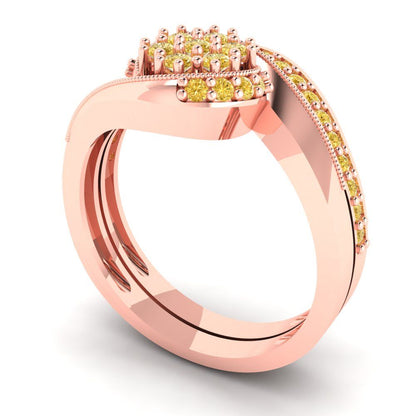 0.4 cttw Round Cut Yellow Moissanite Bridal Set - Solid Rose Gold Engagement Ring & Wedding Band