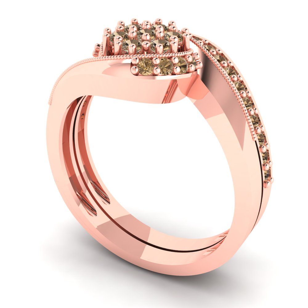 0.4 cttw Round Cut Simulated Champagne Diamond Bridal Set - Solid Rose Gold Engagement Ring & Wedding Band