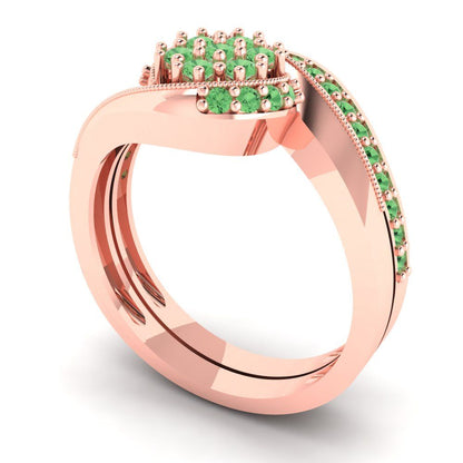 0.4 cttw Round Cut Simulated Green Diamond Bridal Set - Solid Rose Gold Engagement Ring & Wedding Band