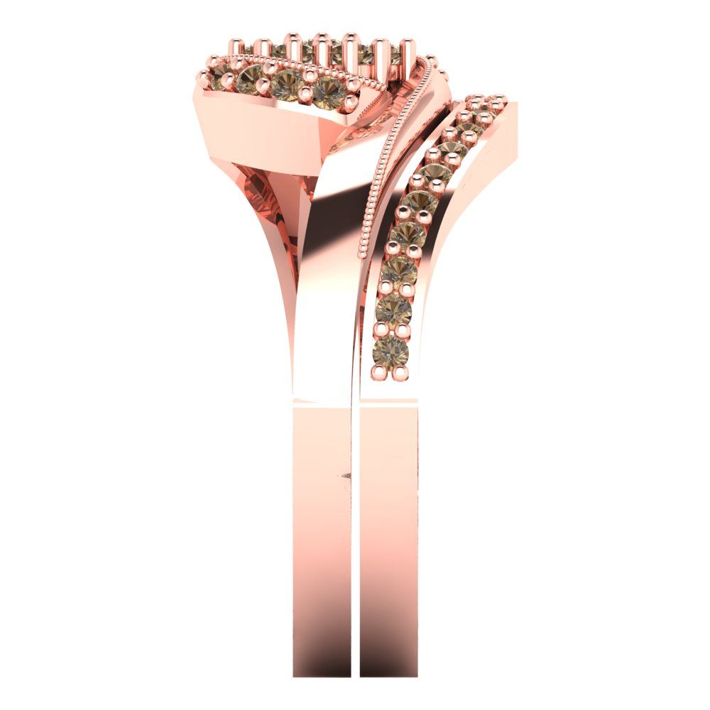 0.4 cttw Round Cut Simulated Champagne Diamond Bridal Set - Solid Rose Gold Engagement Ring & Wedding Band
