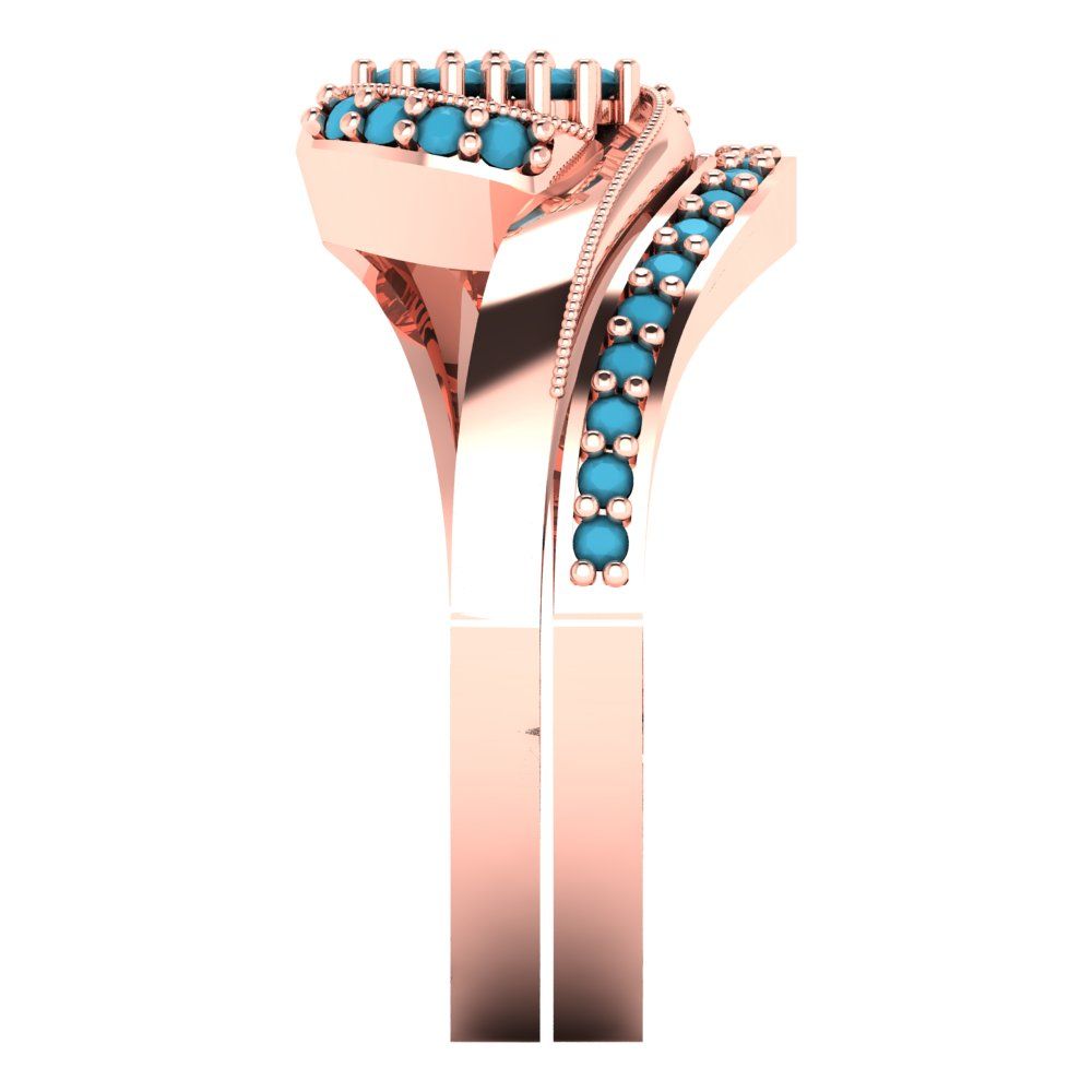 0.4 cttw Round Cut Simulated Turquoise Bridal Set - Solid Rose Gold Engagement Ring & Wedding Band