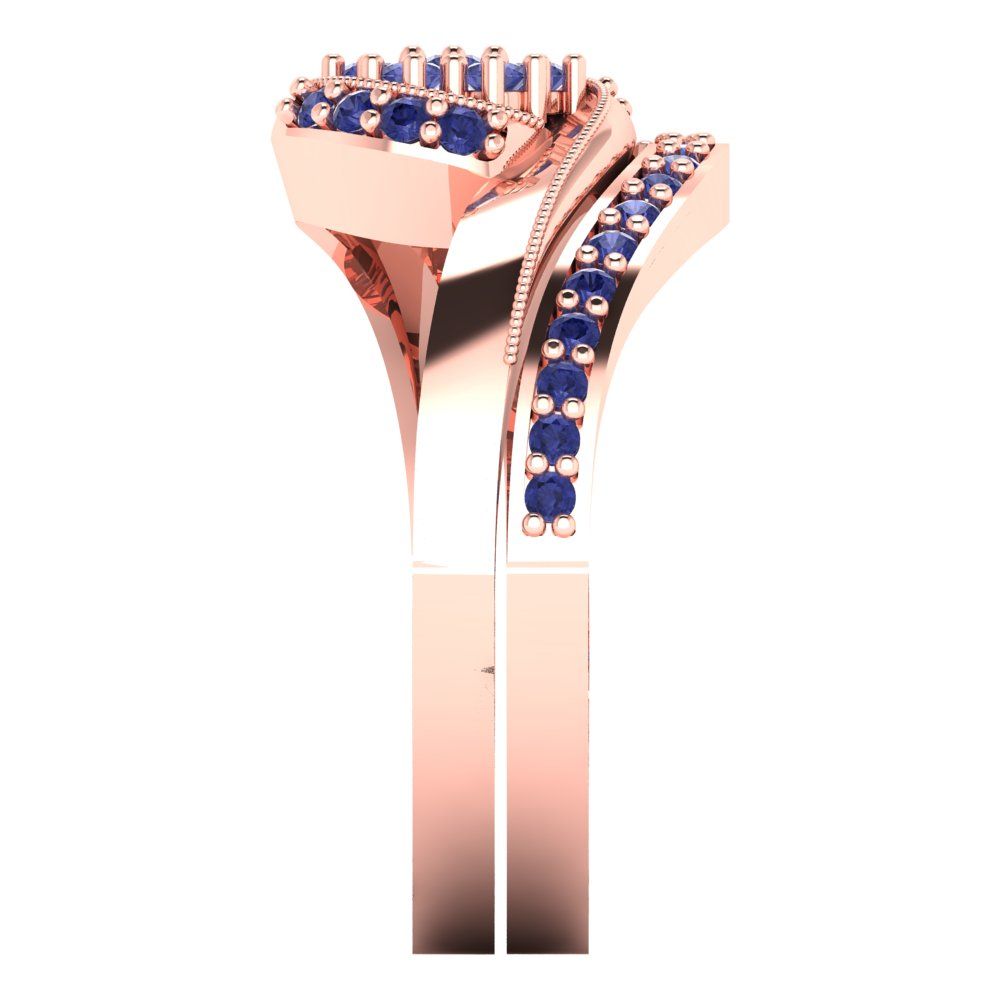 0.4 cttw Round Cut Simulated Tanzanite Bridal Set - Solid Rose Gold Engagement Ring & Wedding Band