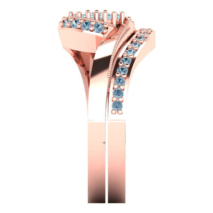 0.4 cttw Round Cut Simulated Blue Diamond Bridal Set - Solid Rose Gold Engagement Ring & Wedding Band