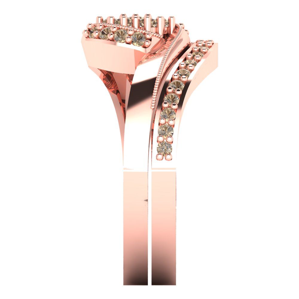 0.4 cttw Round Cut Yellow Moissanite Bridal Set - Solid Rose Gold Engagement Ring & Wedding Band