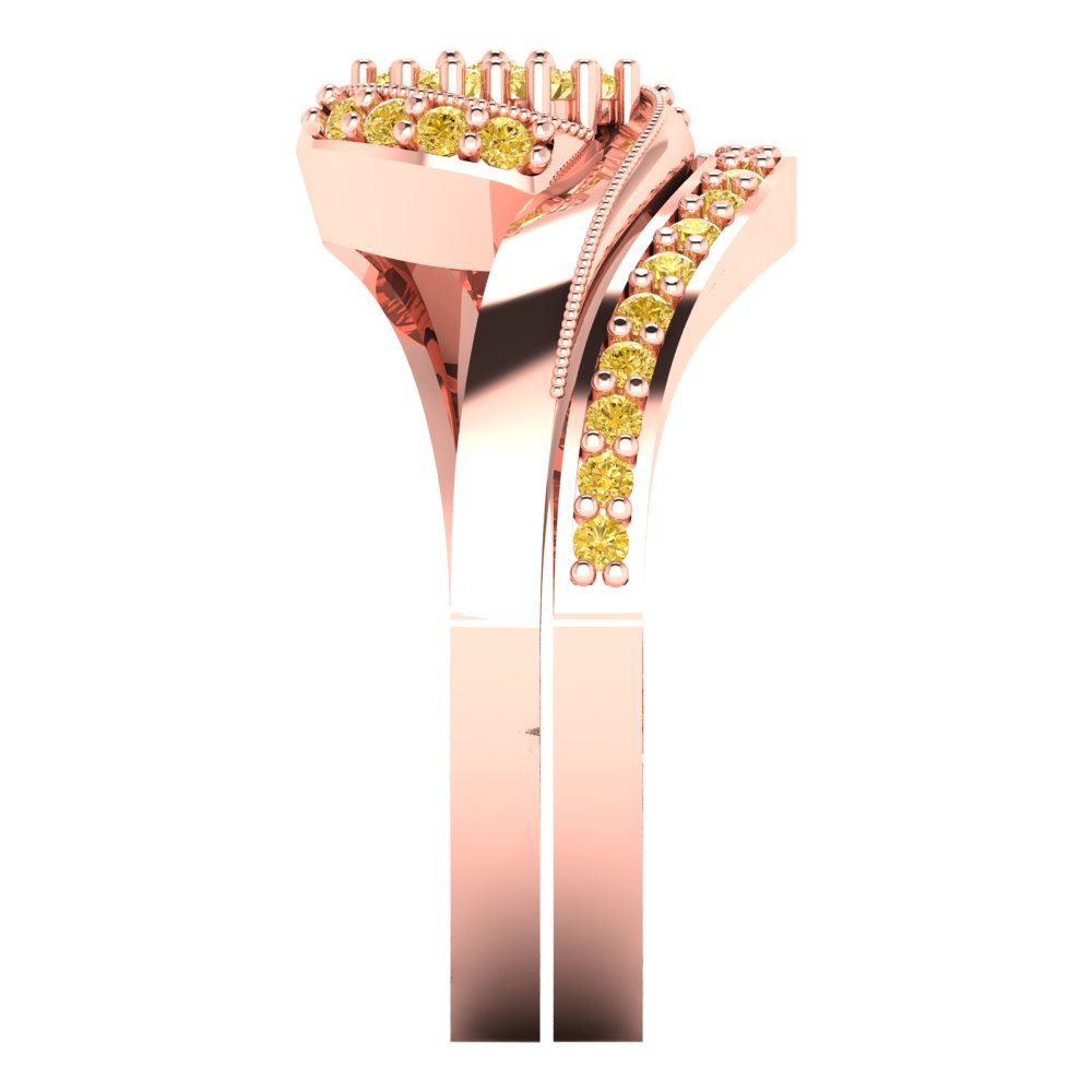 0.4 cttw Round Cut Simulated Yellow Diamond Bridal Set - Solid Rose Gold Engagement Ring & Wedding Band