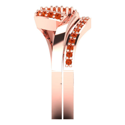 0.4 cttw Round Cut Simulated Red Diamond Bridal Set - Solid Rose Gold Engagement Ring & Wedding Band
