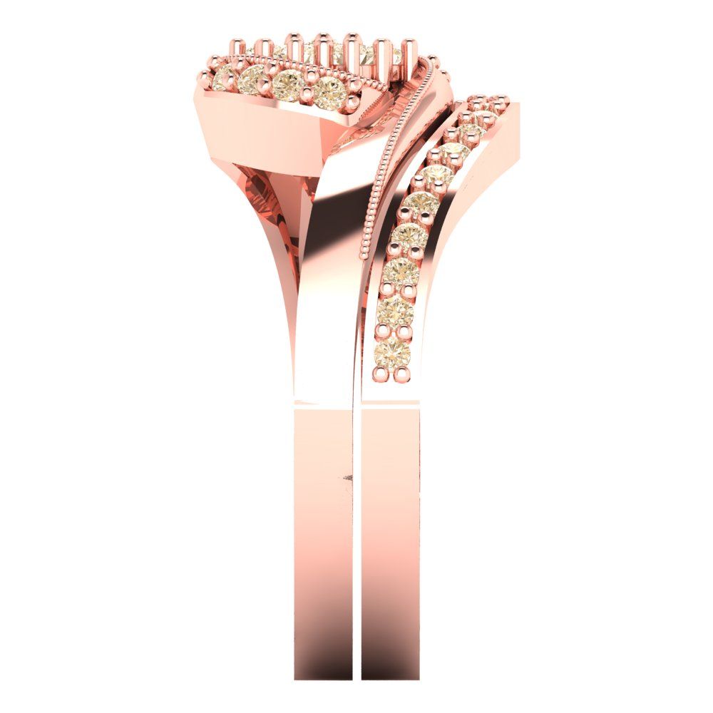 0.4 cttw Round Cut Natural Morganite Bridal Set - Solid Rose Gold Engagement Ring & Wedding Band